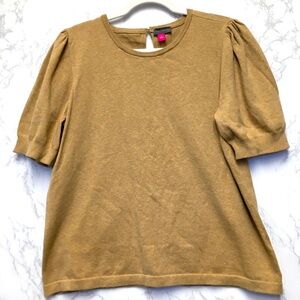 Vince Camuto Short Puff Sleeve Knit Blouse Large Stretch Classic Office Minimal